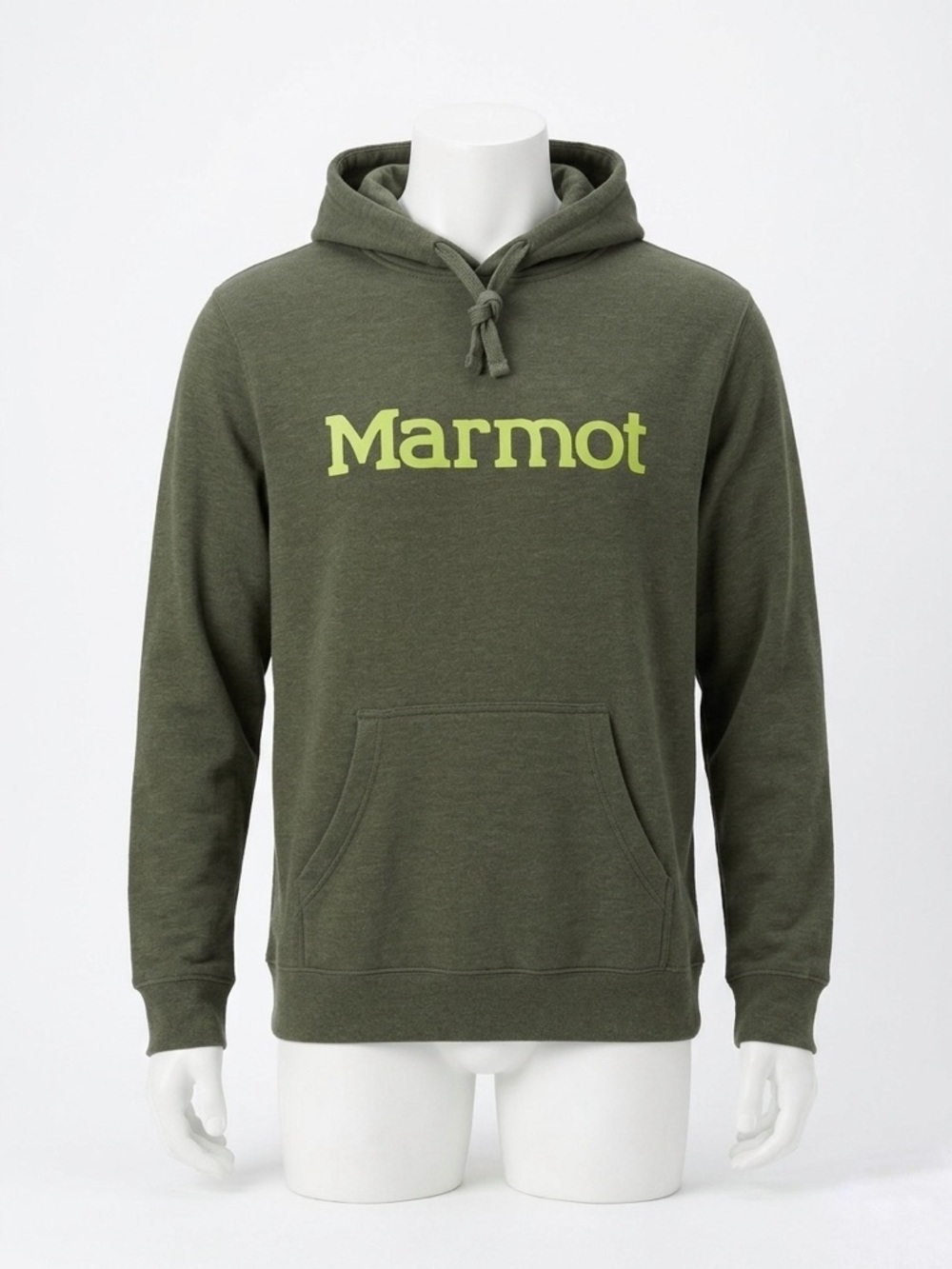 Marmot Men’s Coastal Pullover Hoodie Olive Green Lime Logo Size Large